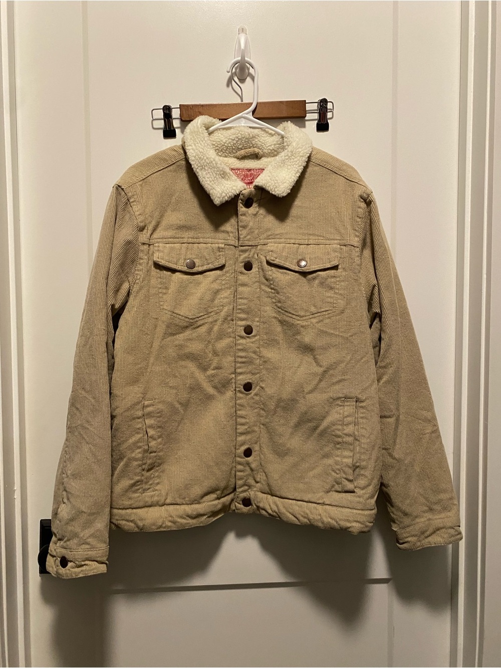 Men's Large Tan Sherpa-Lined Corduroy Jacket